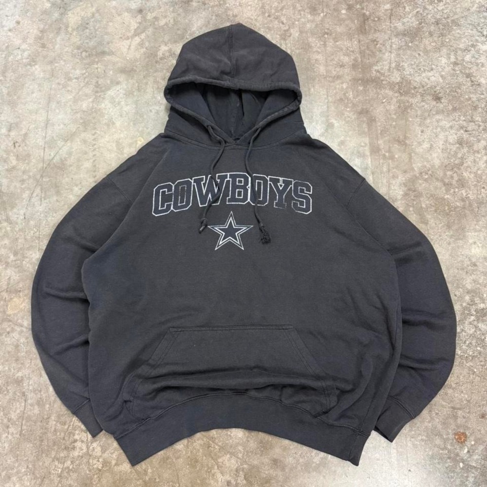 Y2K Dallas Cowboys Dark Gray Faded Spellout Hoodie Size XXL